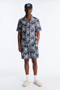 Coastal Drift Cuban Button Up Shirt - Navy