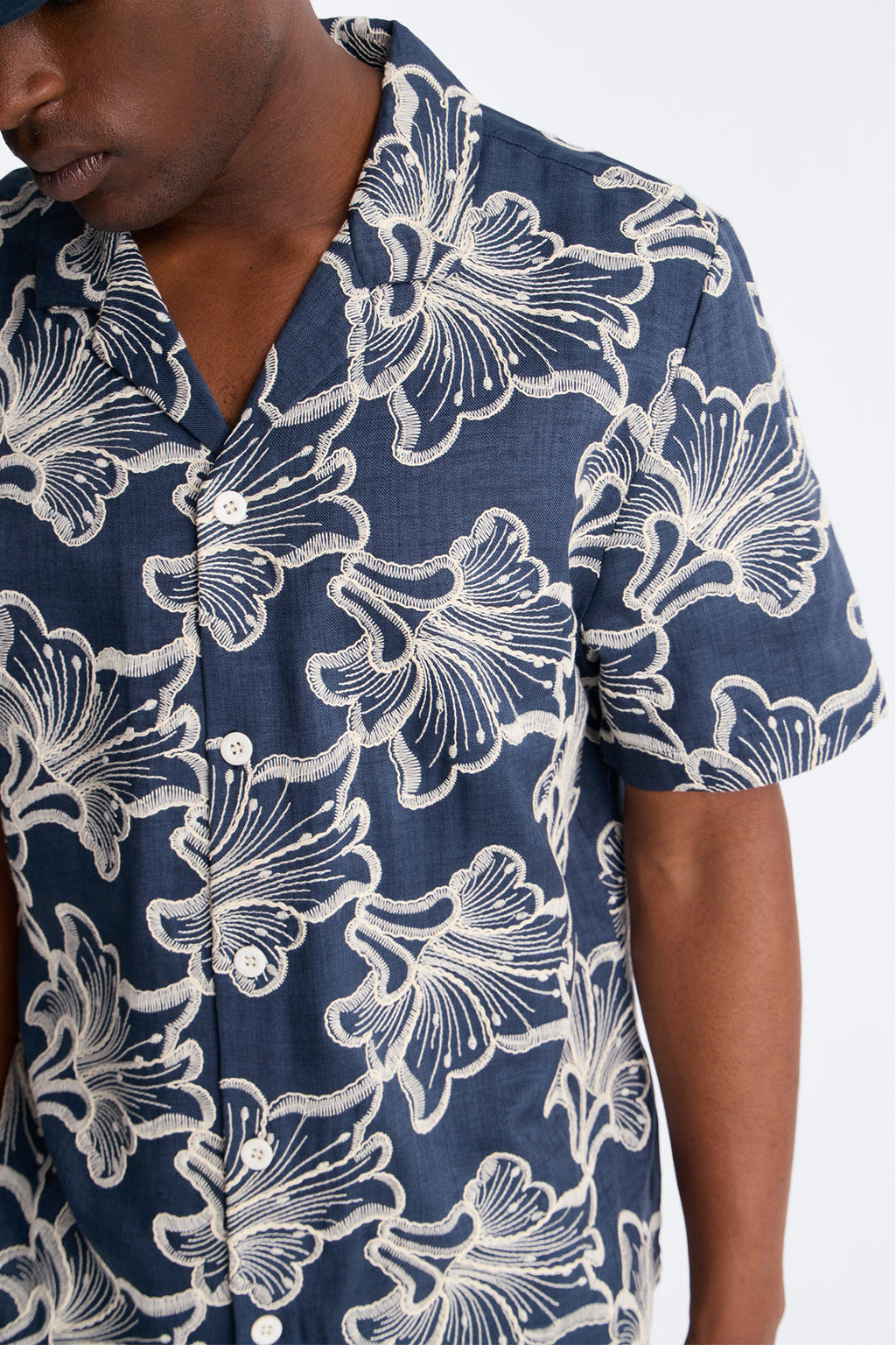 Coastal Drift Cuban Button Up Shirt - Navy