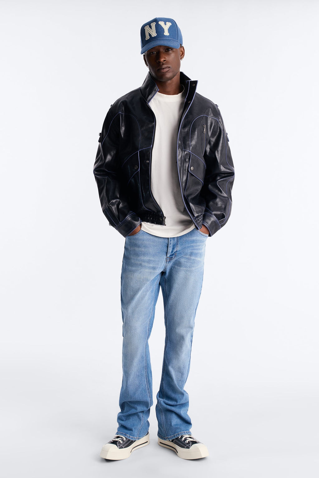 Pressure Reactive Faux Leather Moto Jacket - Black