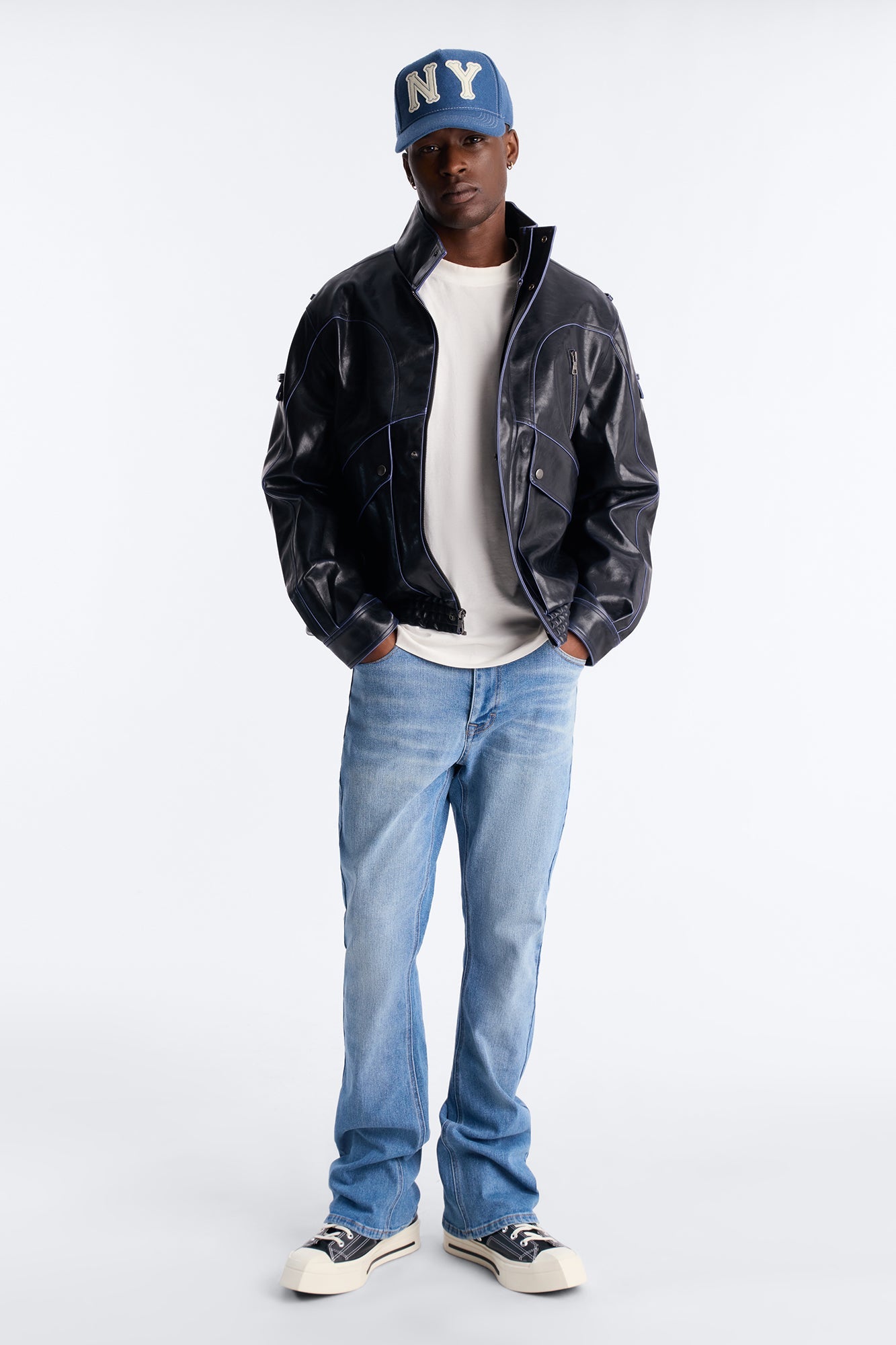 Pressure Reactive Faux Leather Moto Jacket - Black
