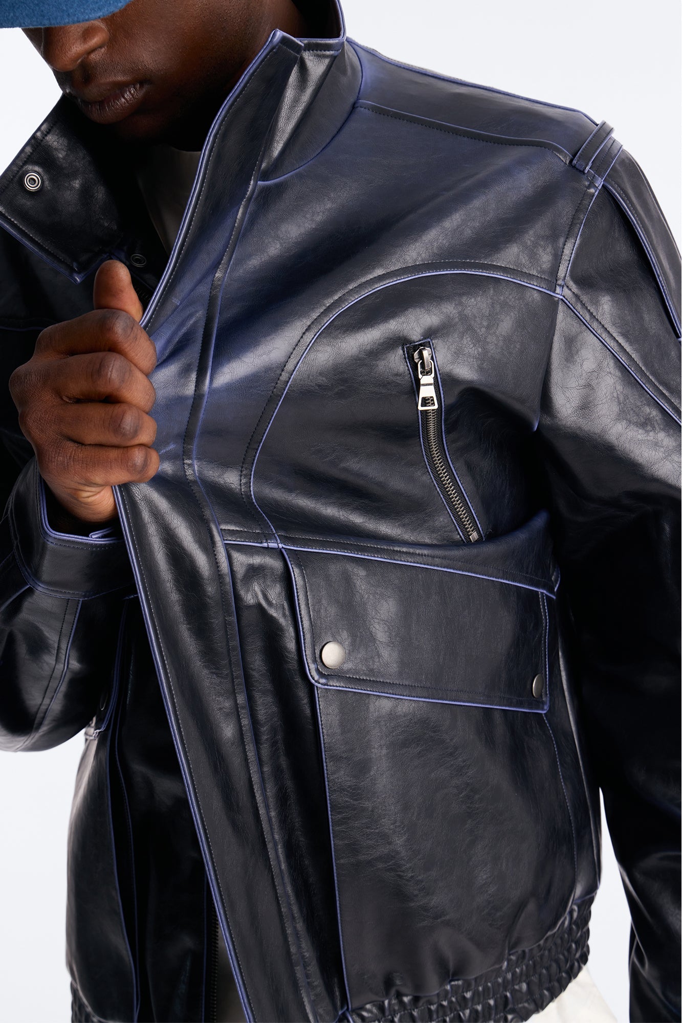 Pressure Reactive Faux Leather Moto Jacket - Black