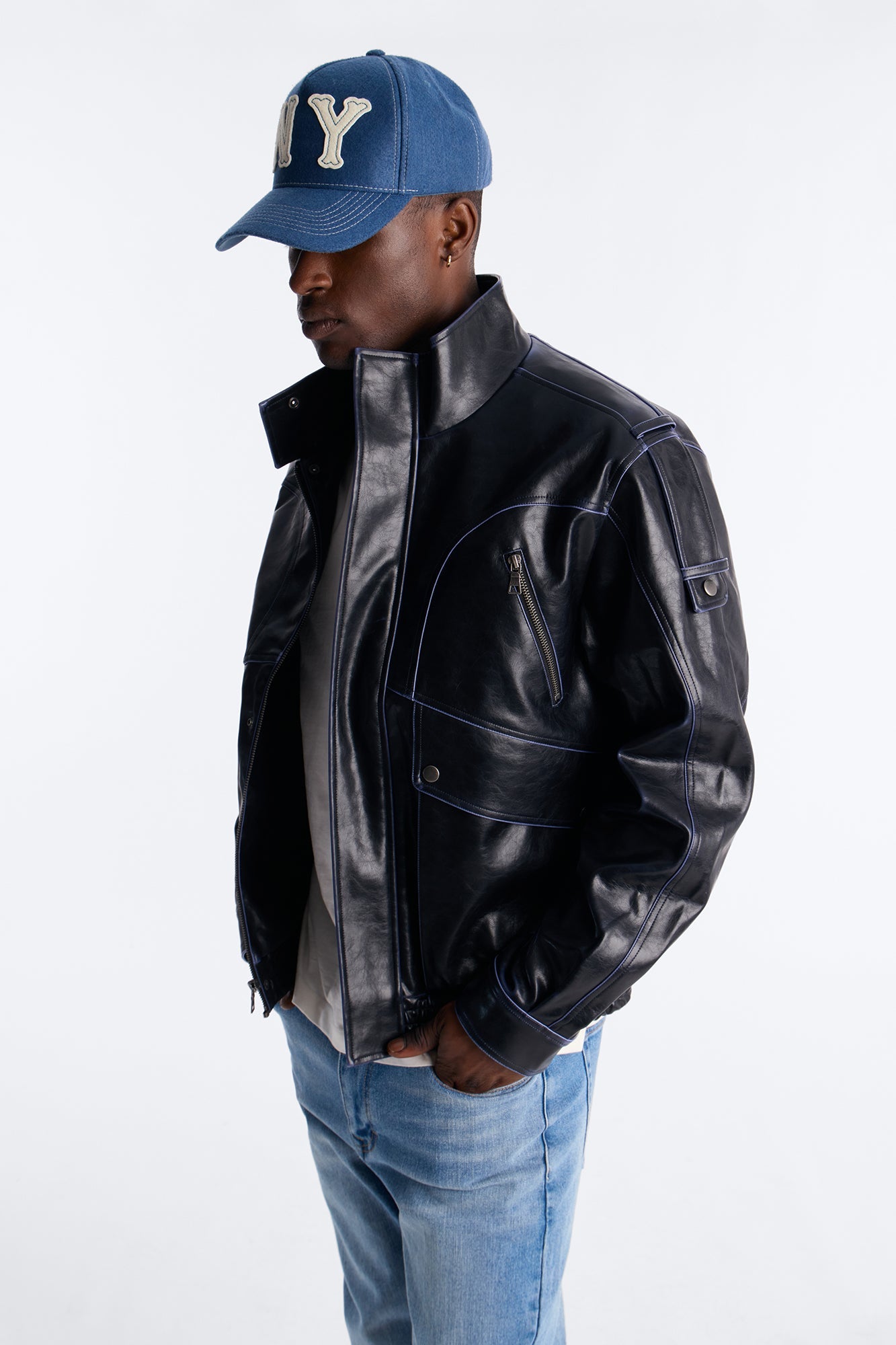 Pressure Reactive Faux Leather Moto Jacket - Black