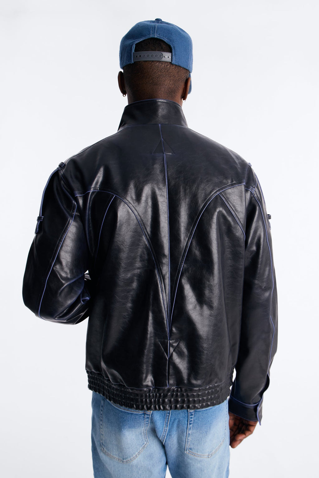 Pressure Reactive Faux Leather Moto Jacket - Black