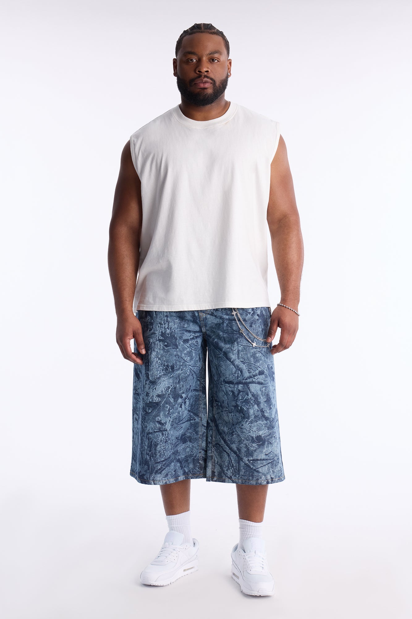 Super Baggy Concrete Camo Denim Short - Medium Blue Wash