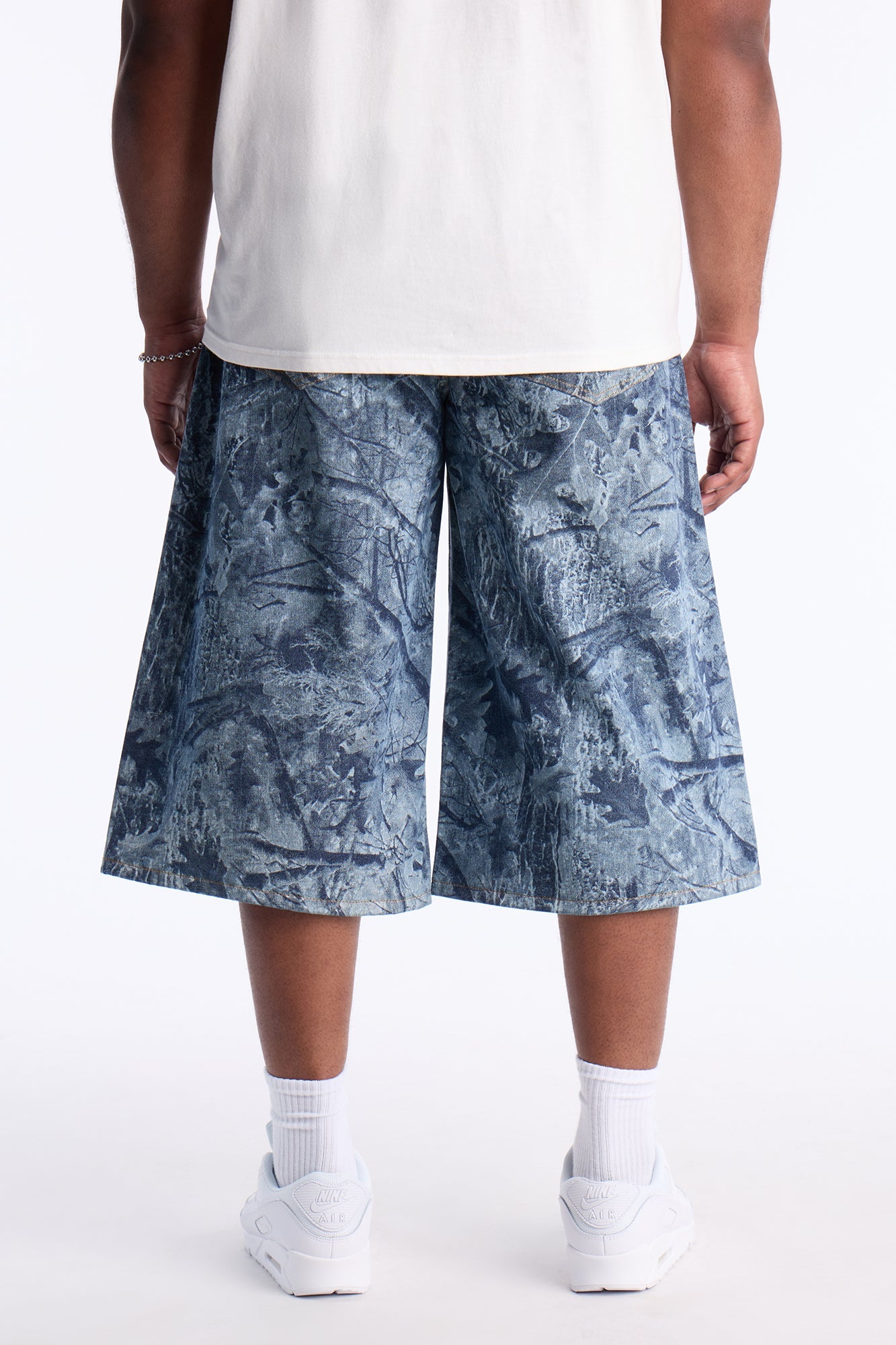 Super Baggy Concrete Camo Denim Short - Medium Blue Wash