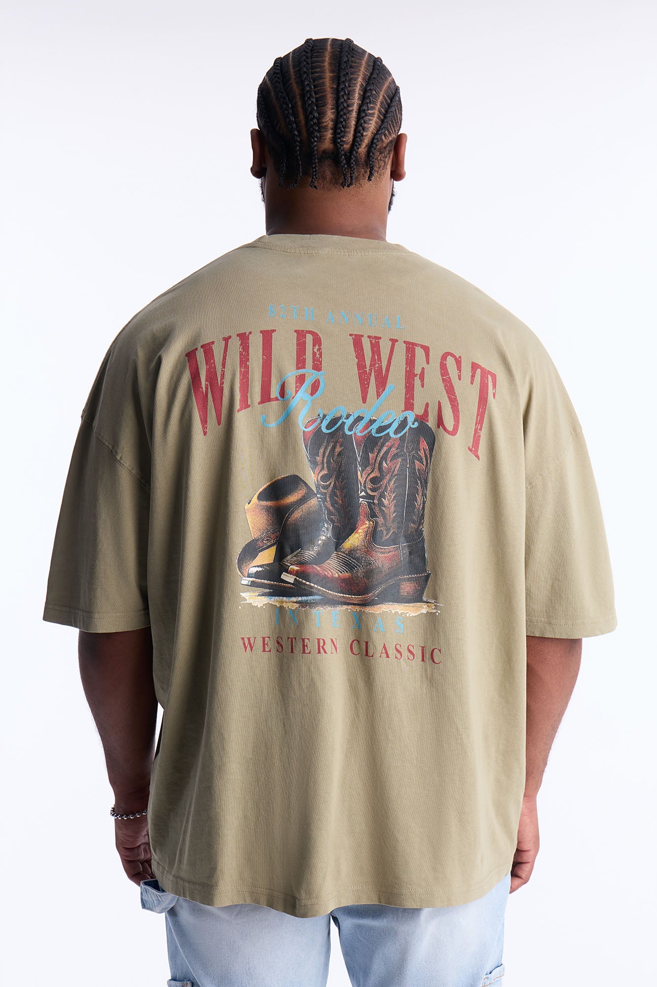 Wild West Rodeo Oversized Short Sleeve Tee - Olive