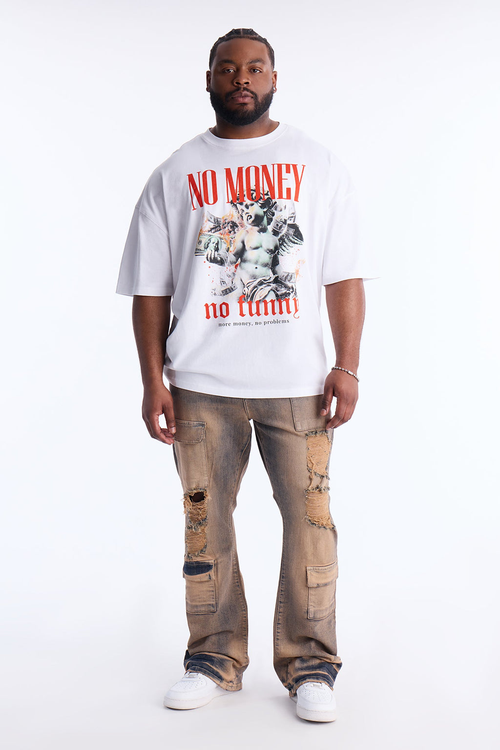 Stacked Skinny Flare No Fear Distressed Cargo Jean - Vintage Wash
