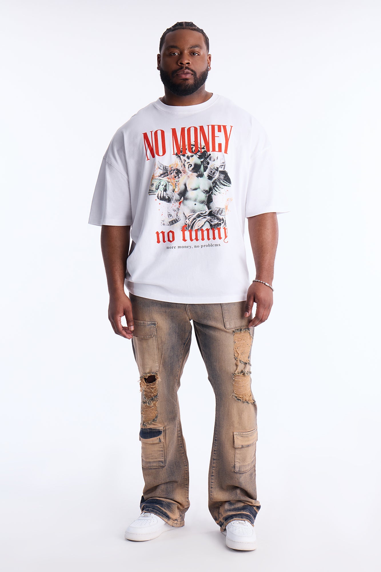 Stacked Skinny Flare No Fear Distressed Cargo Jean - Vintage Wash