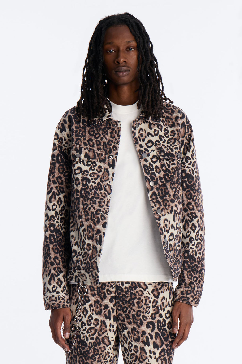 Marcy Wild Leopard Print Trucker Jacket - Brown