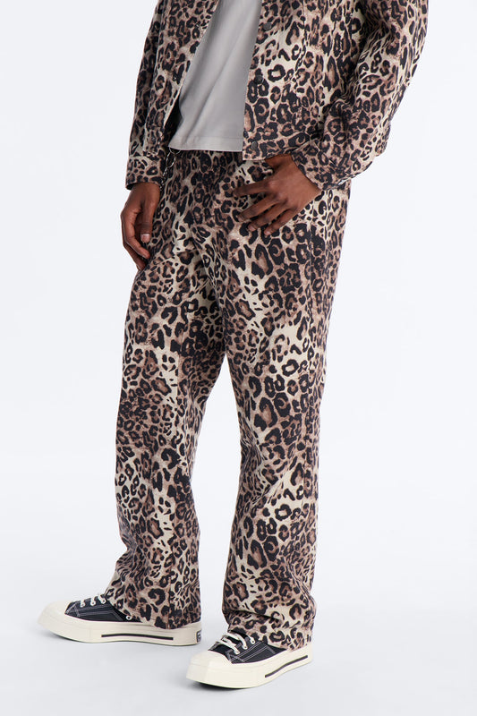 Straight Flare Marcy Wild Leopard Print Pant - Brown