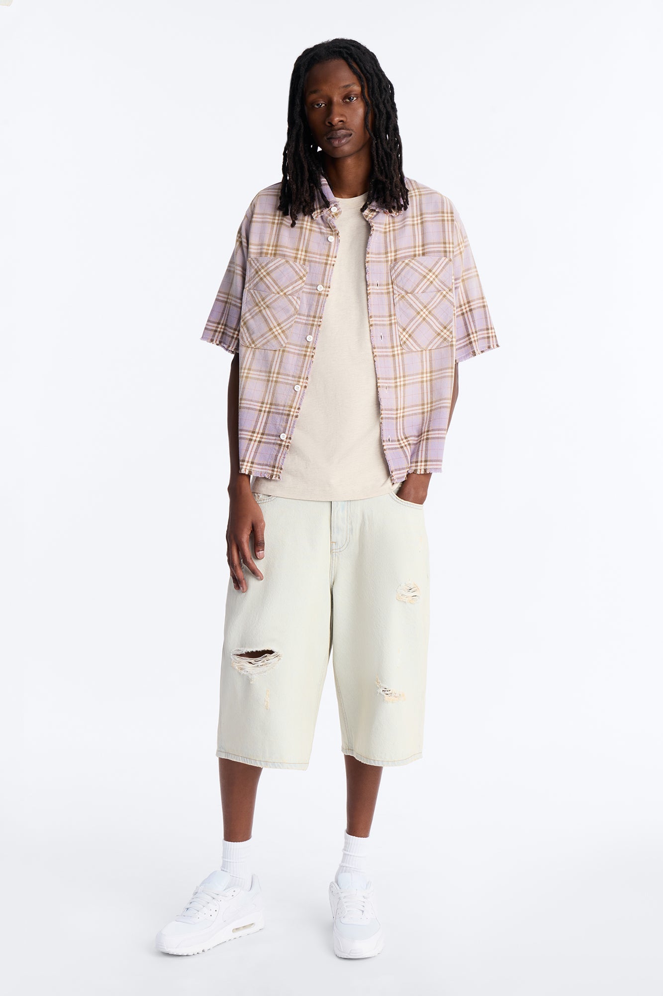 Cropped Gotta Move Flannel Button Up Shirt - Purple