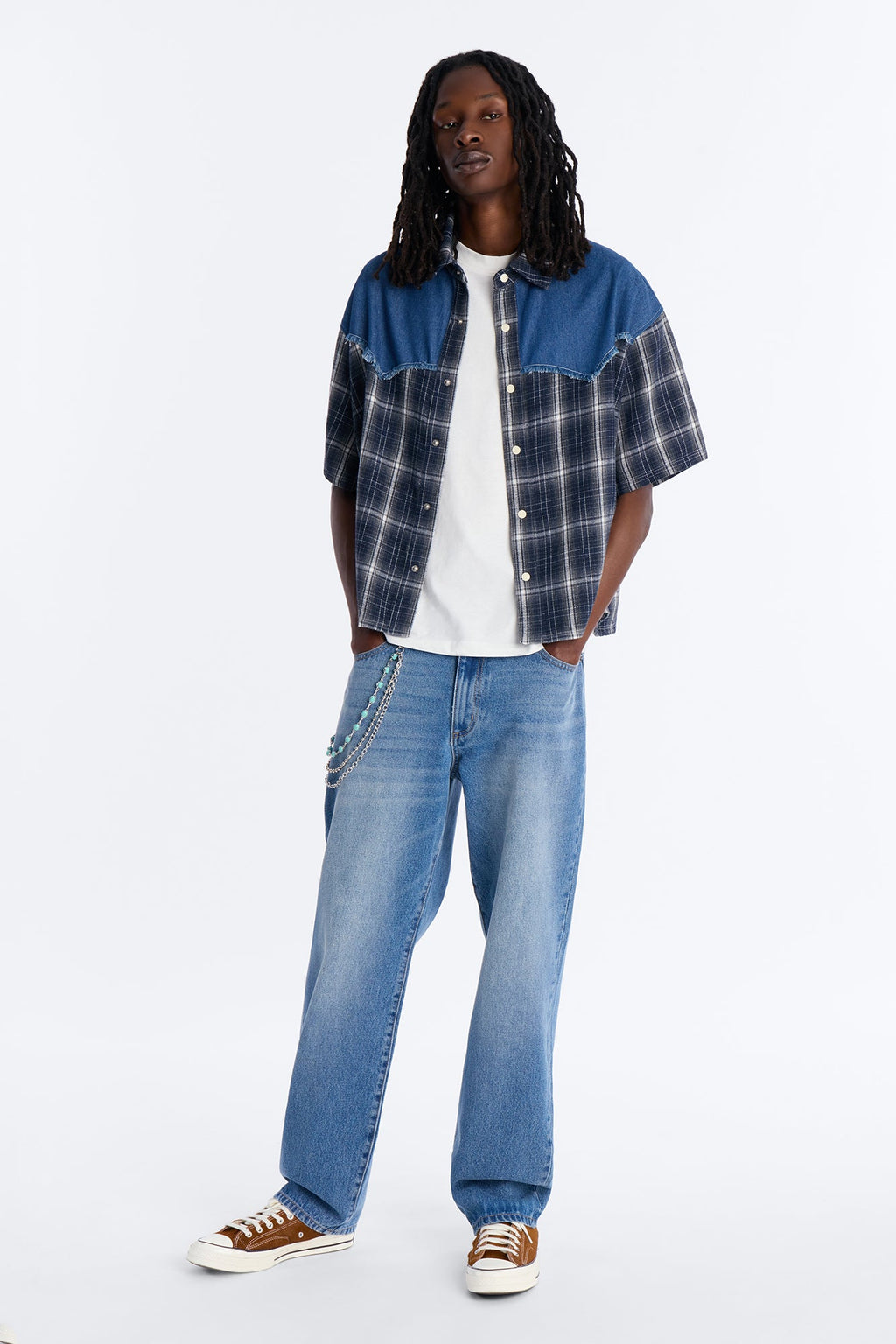 Sundown Mixed Media Button Up Shirt - Black