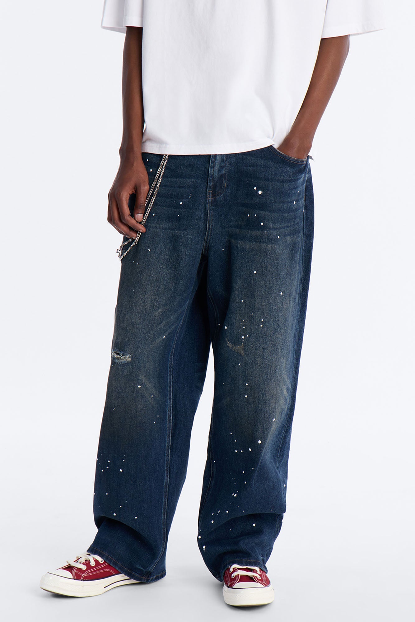 In The Paint Splat Baggy Jeans - Dark Wash