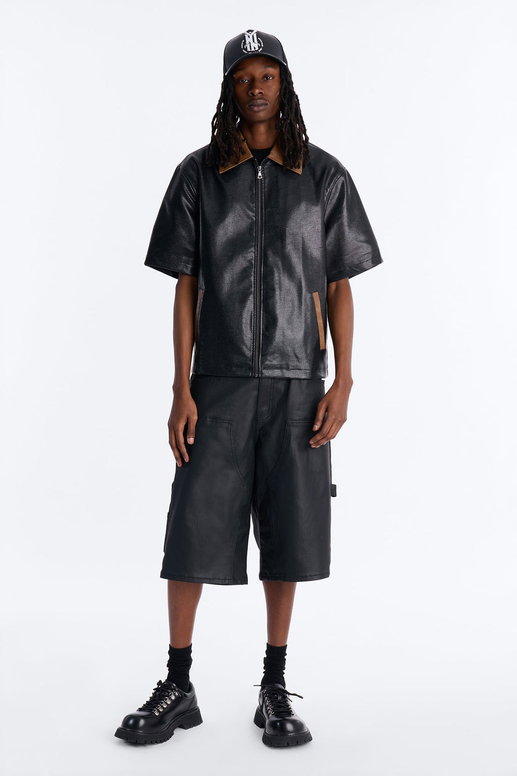 Onyx Cognac Zip Up Shirt - Black