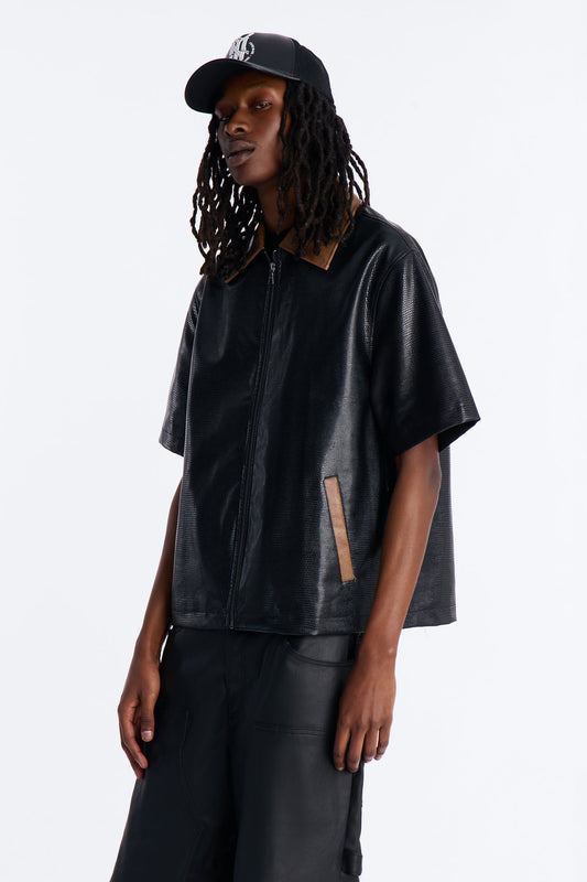 Onyx Cognac Zip Up Shirt - Black
