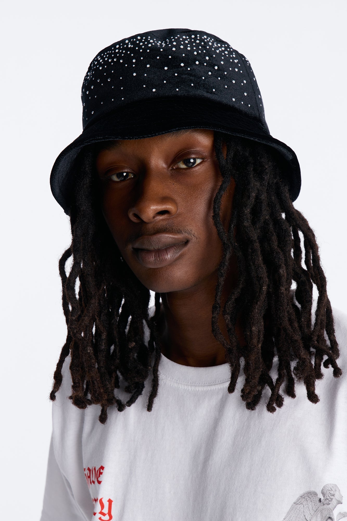 Rhinestone Embellished Bucket Hat - Black