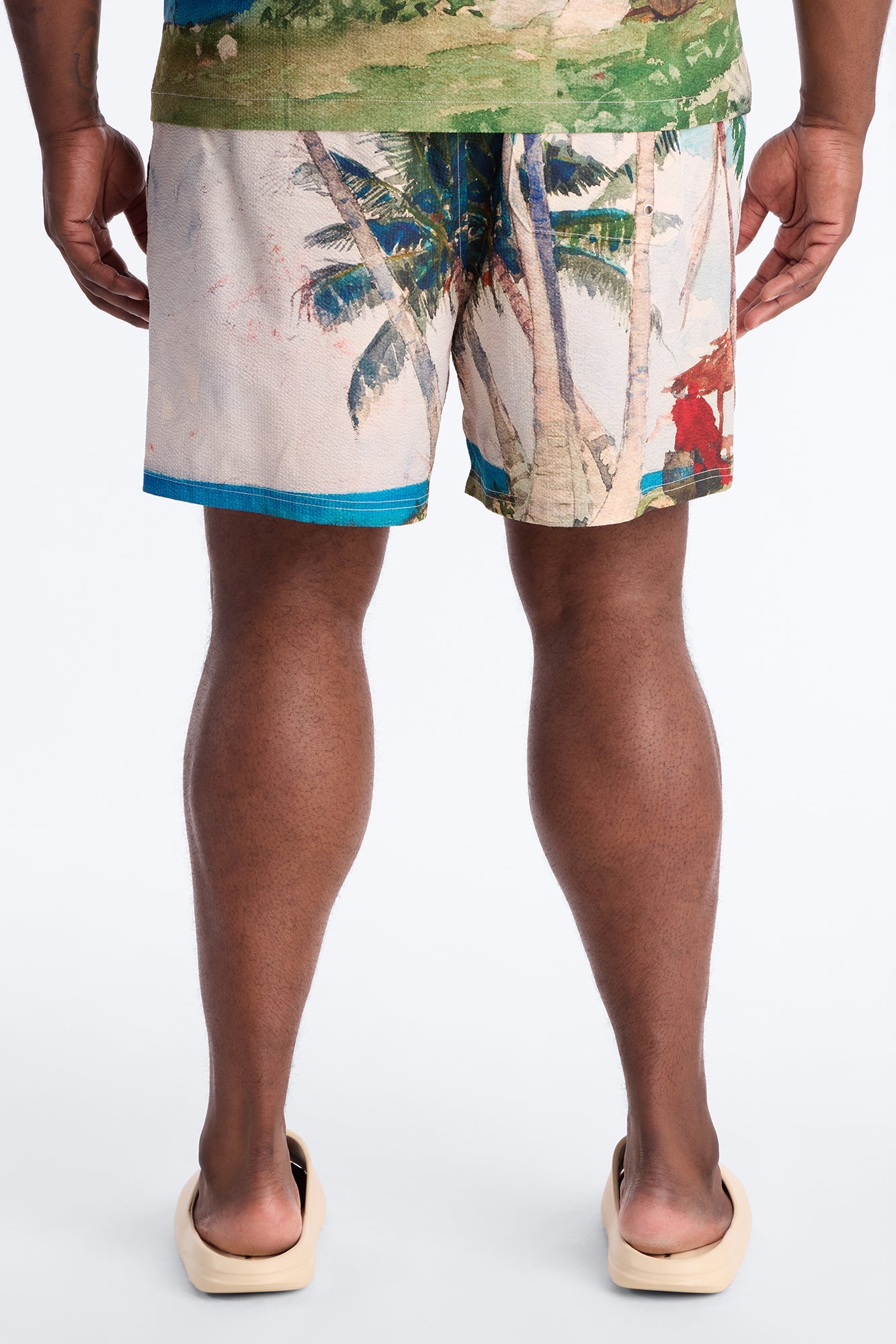 Tropical Get Away Printed Seersucker Swim Trunk 6″ - Multi Color
