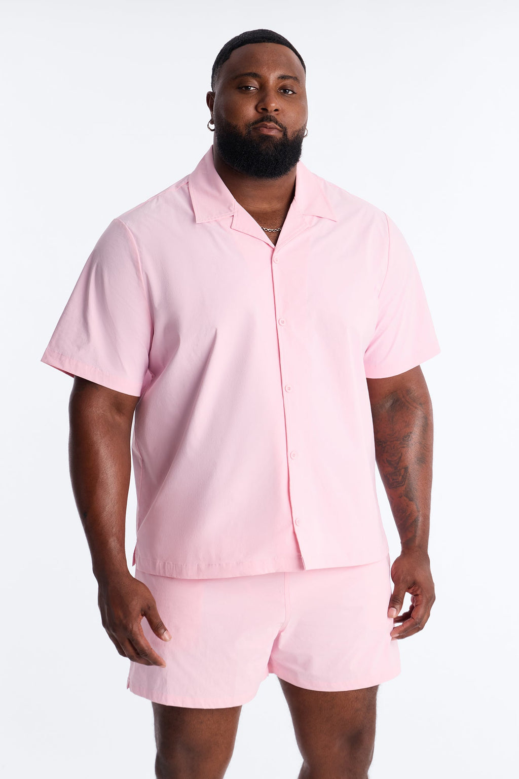 Montez Cuban Collar Button Up Shirt - Pink