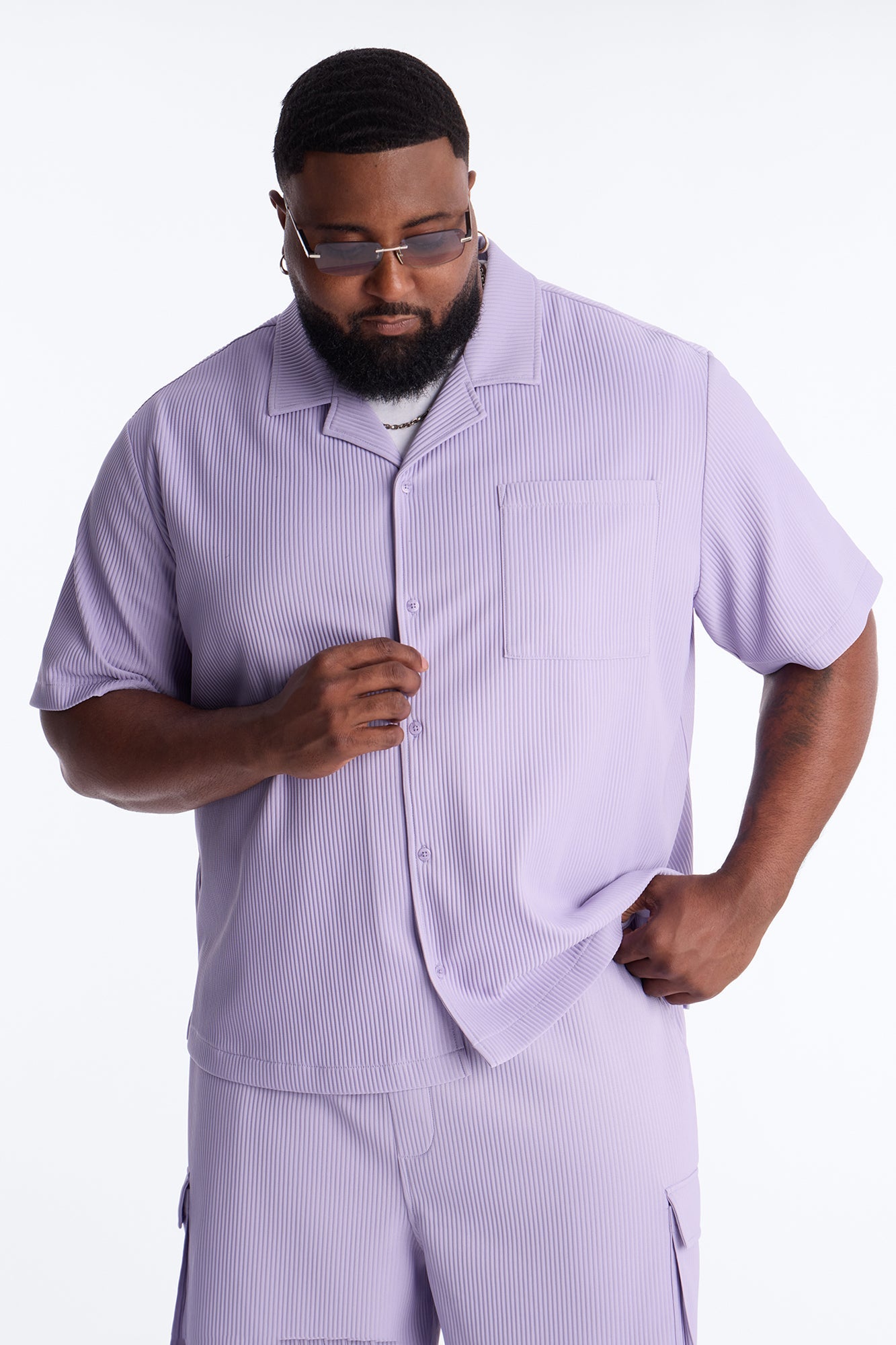 Show Up Short Sleeve Cuban Shirt - Lavender