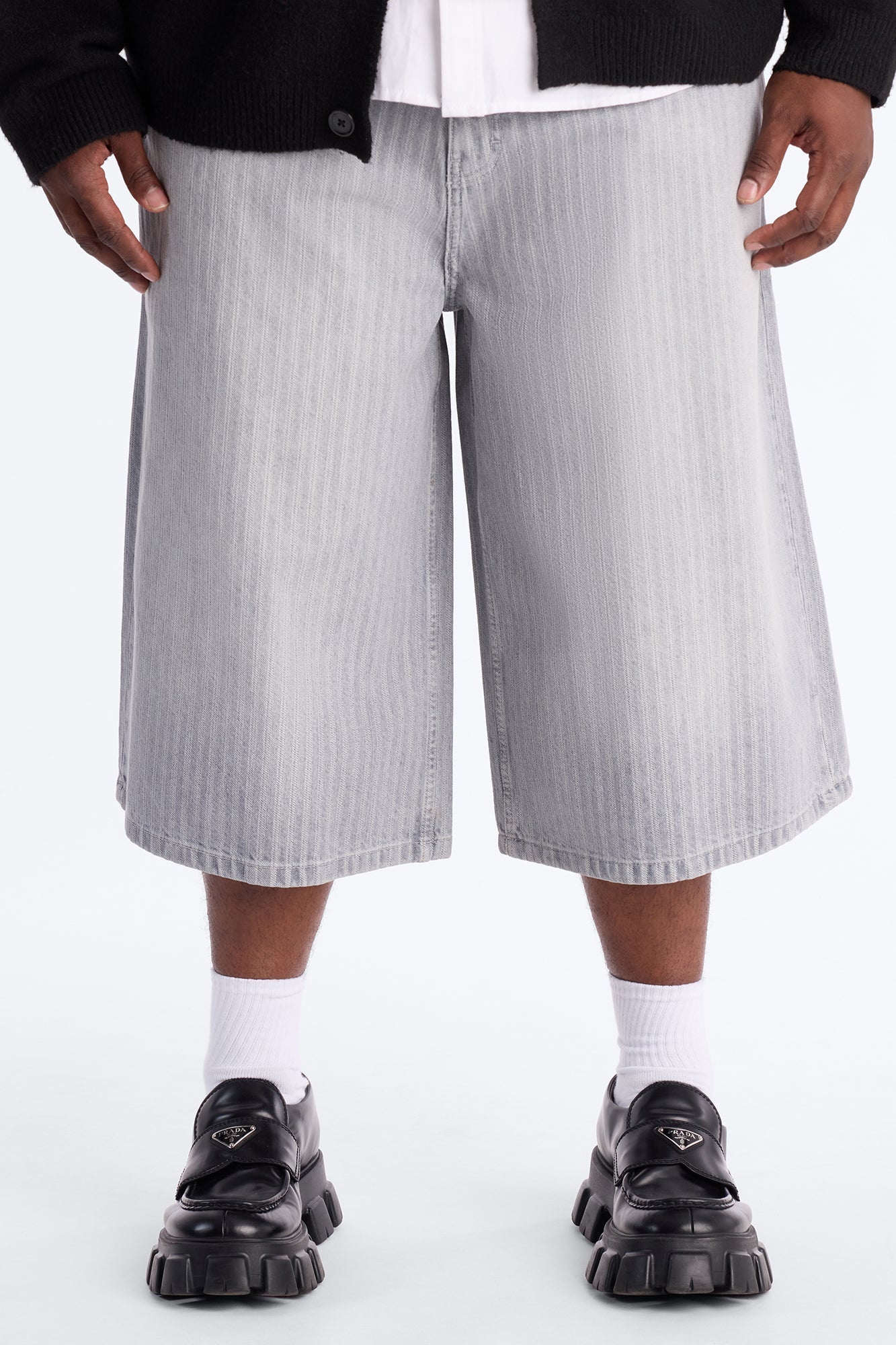 Super Baggy Subtle Stripe Denim Short - Grey