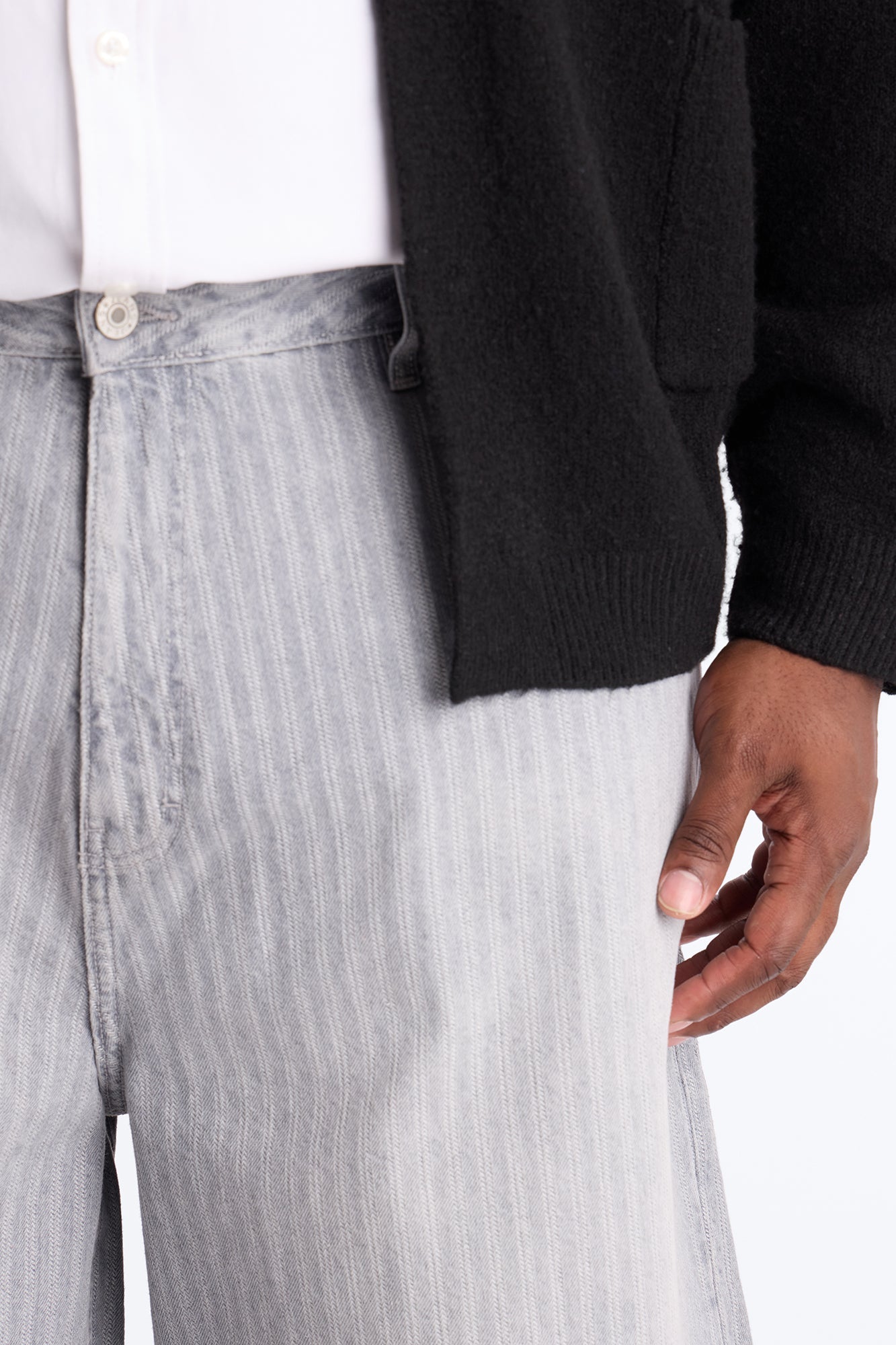 Super Baggy Subtle Stripe Denim Short - Grey