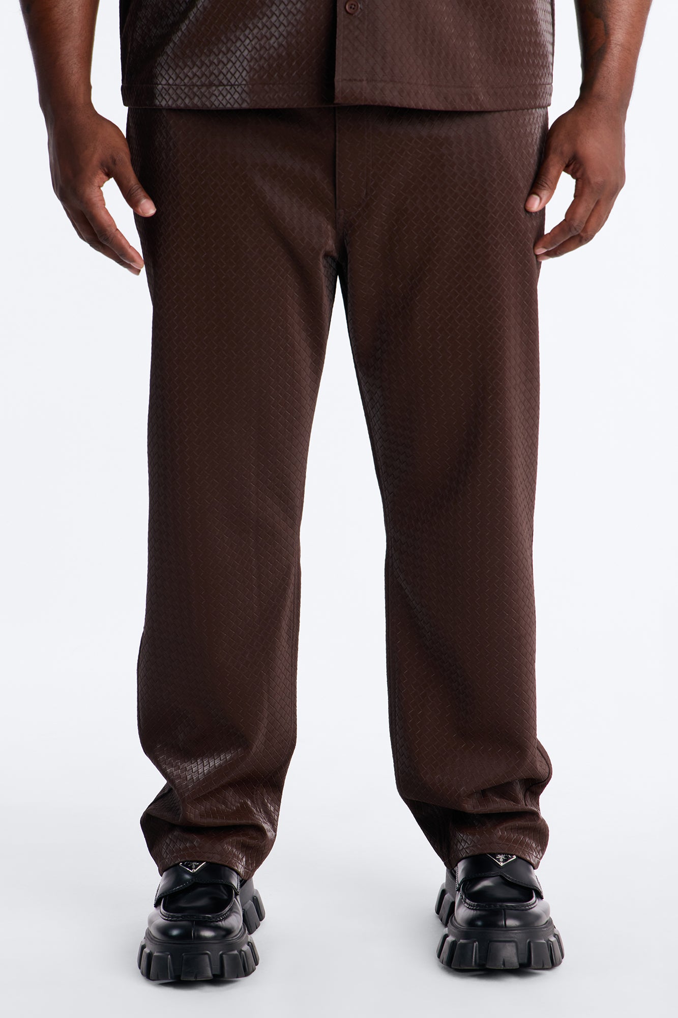 Straight Tisse Textured Faux Leather Pant - Brown