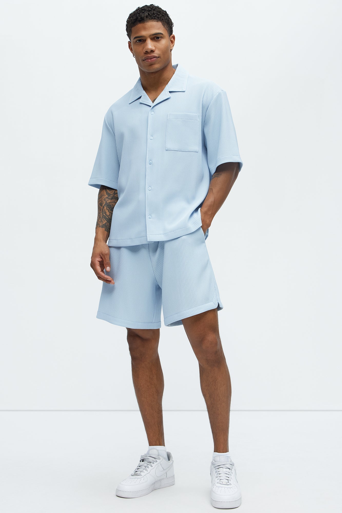 Show Up Short Sleeve Cuban Shirt - Light Blue