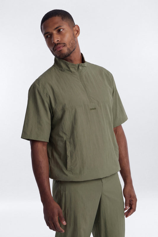 CoreNylon Short Sleeve Quarter Zip Jacket Top - Moss