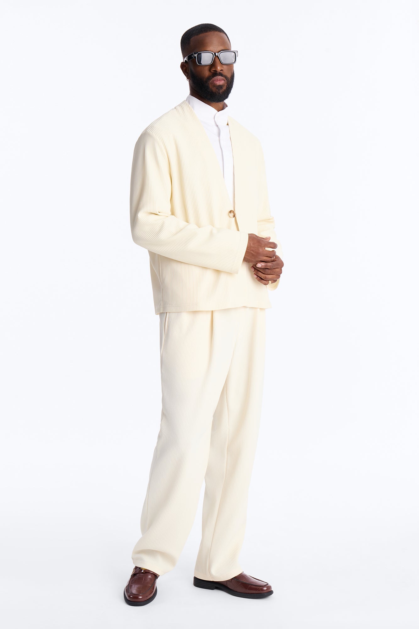 Show Up Straight Pleated Casual Trouser - Cream