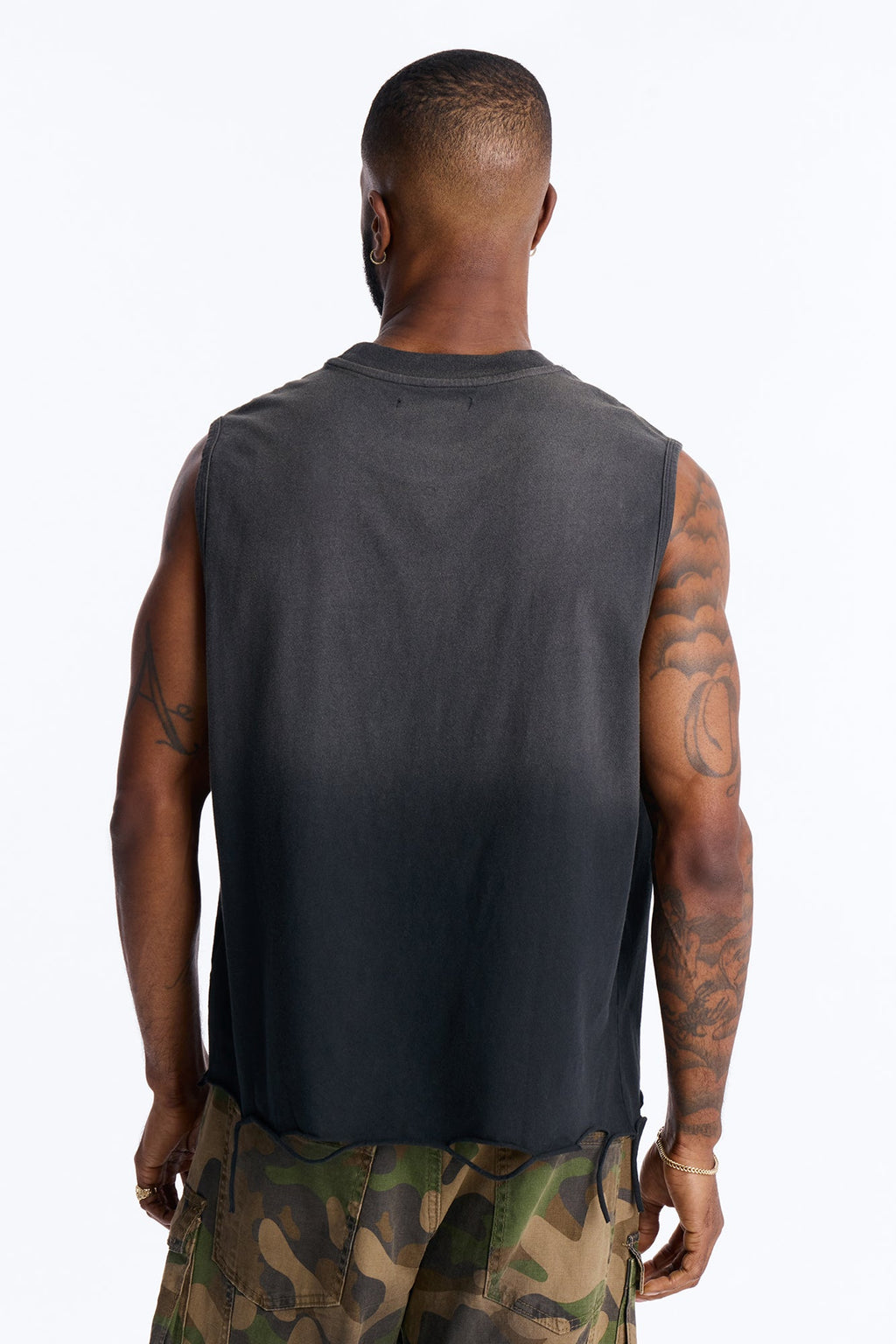 Washed Embellished Muscle Tee - Black