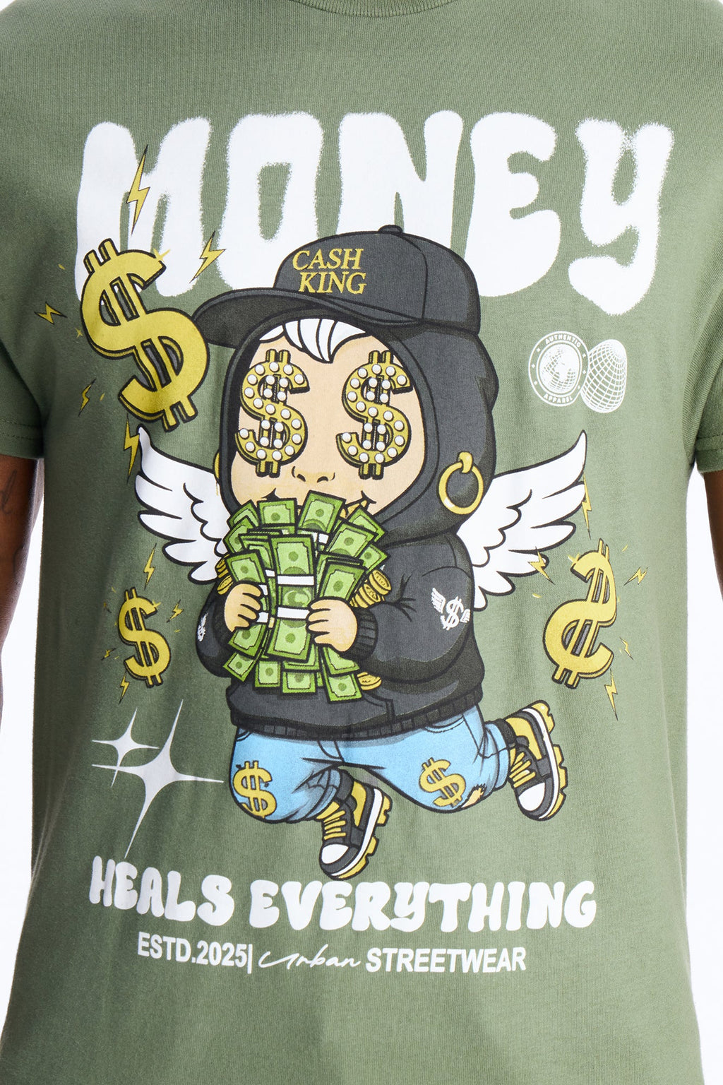 Money Heals Everything Short Sleeve Tee - Olive