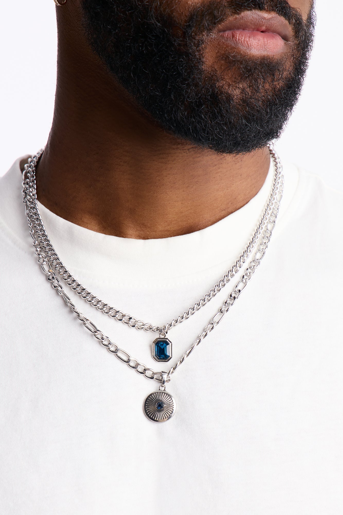 Double Down Necklace Set - Silver