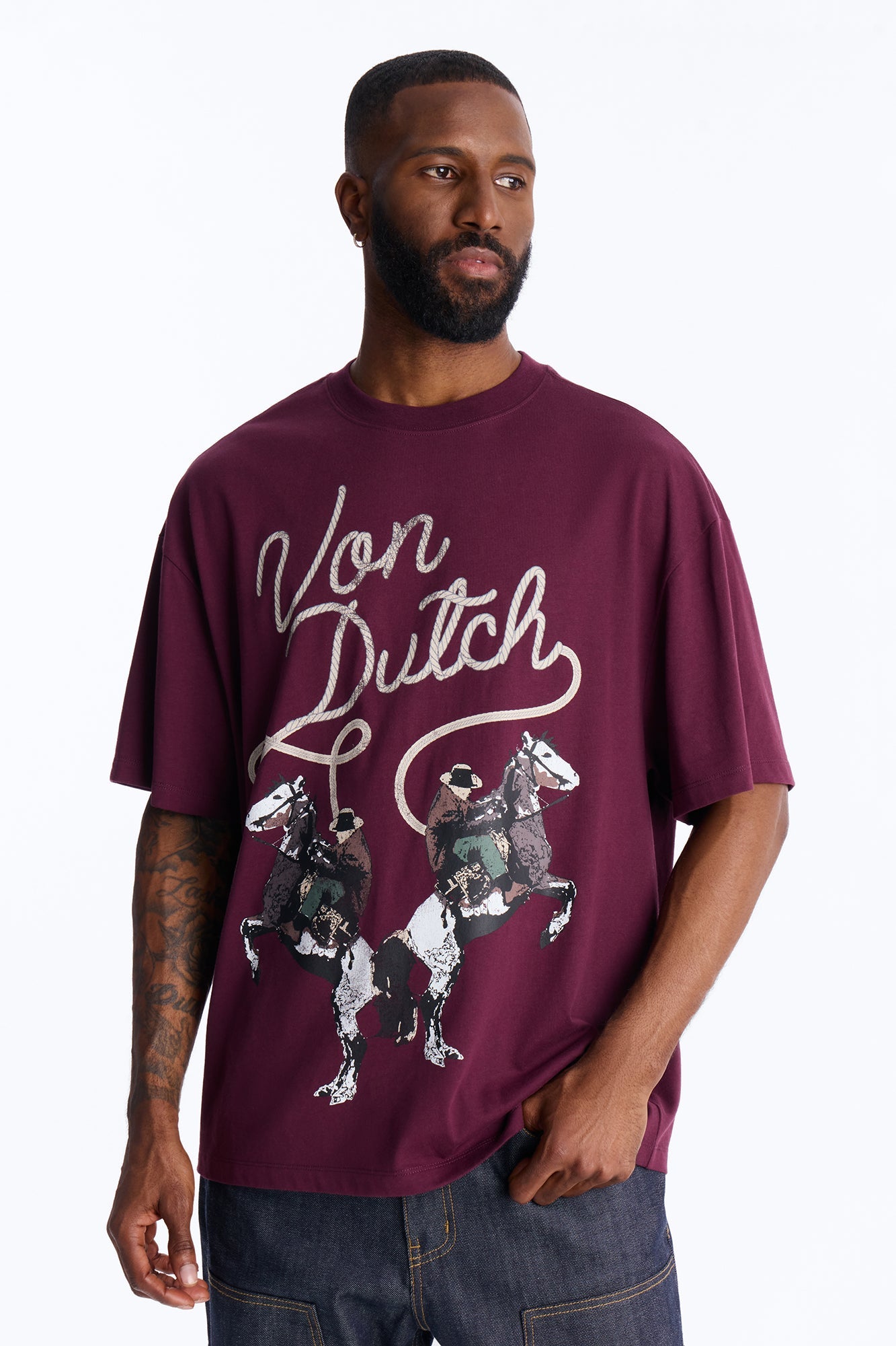 Von Dutch Cowboy Boxy Short Sleeve Tee - Burgundy