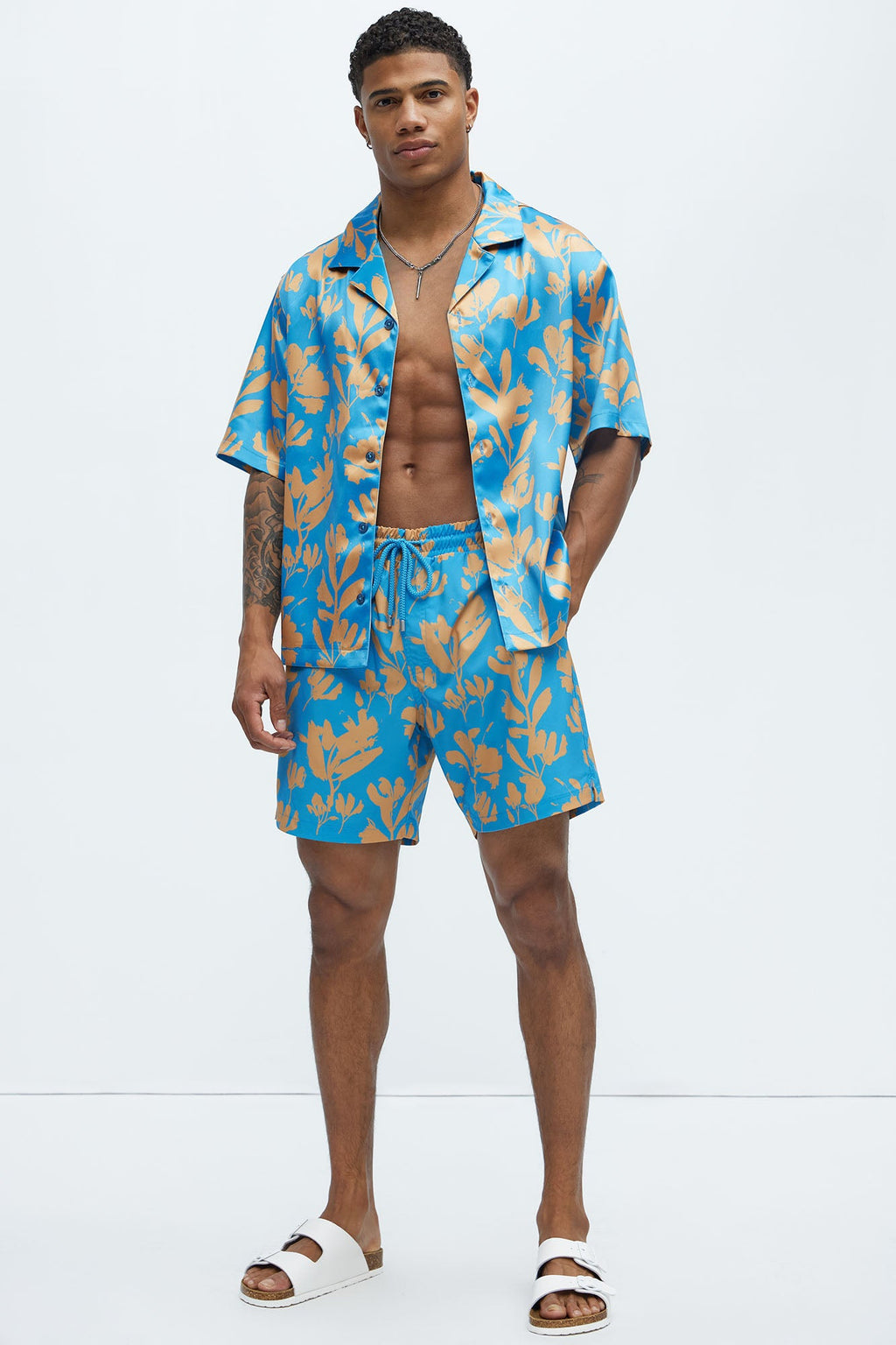 Bloom Off Printed Cuban Collar Shirt - Blue/combo