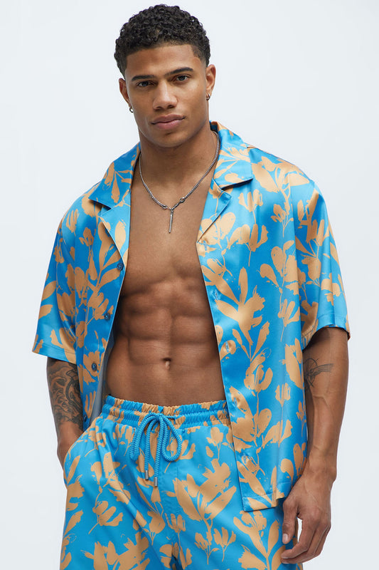 Bloom Off Printed Cuban Collar Shirt - Blue/combo