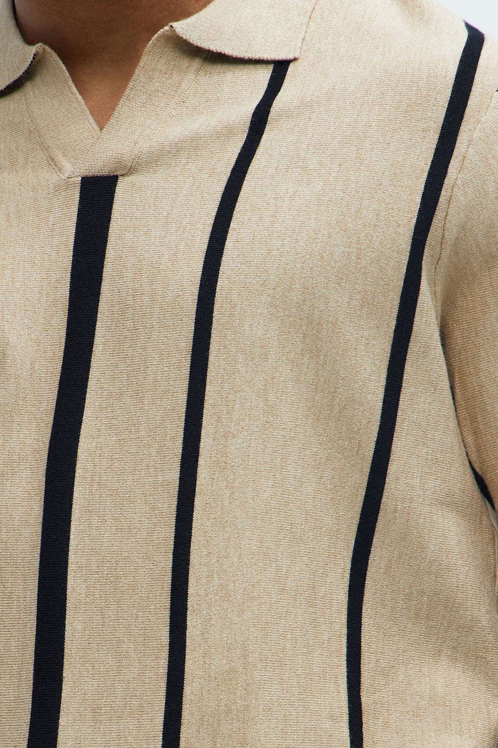 Orson Striped Knit Johnny Collar Sweater Polo - Tan/Multi