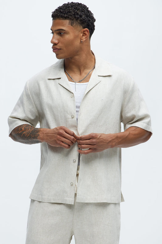 Twill Stripe Slim Button Up - Taupe