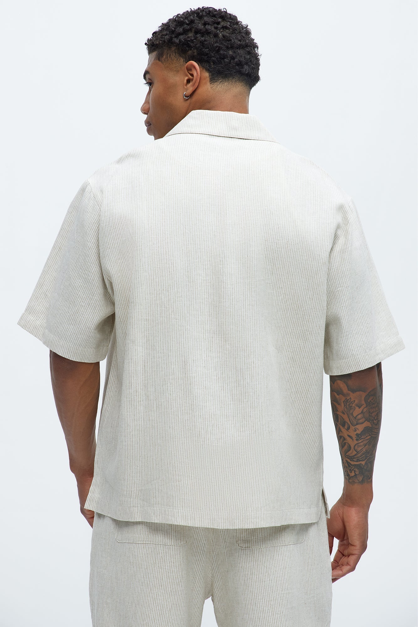 Twill Stripe Slim Button Up - Taupe