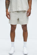 Twill Stripe Linen Shorts - Taupe/combo