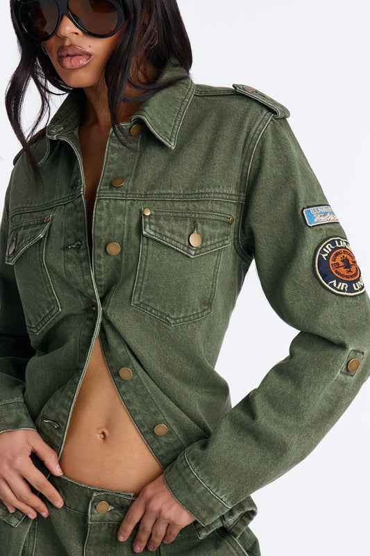 First Ranker Denim Shacket - Olive