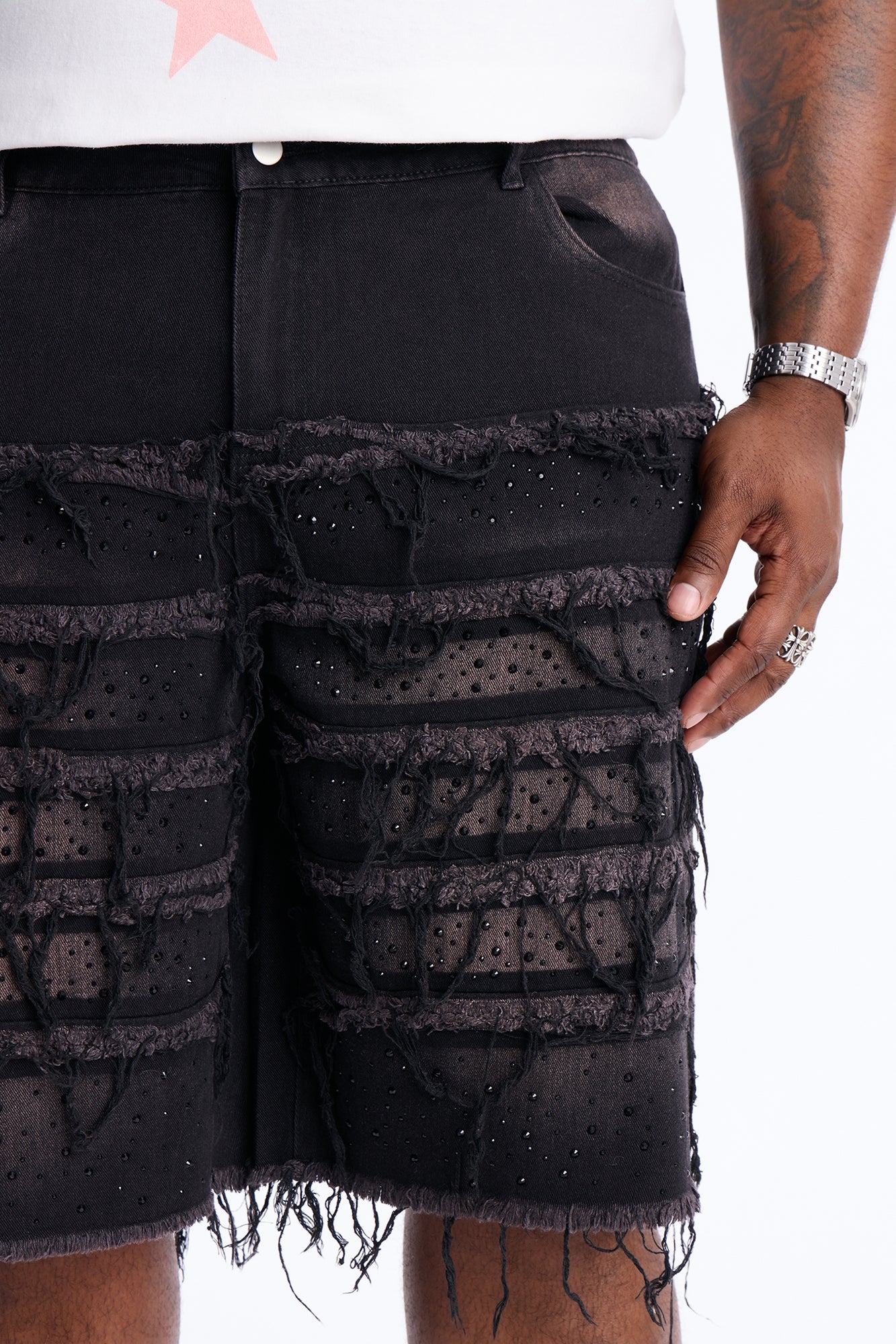 Relaxed Jeweled Havoc Denim Short - Black