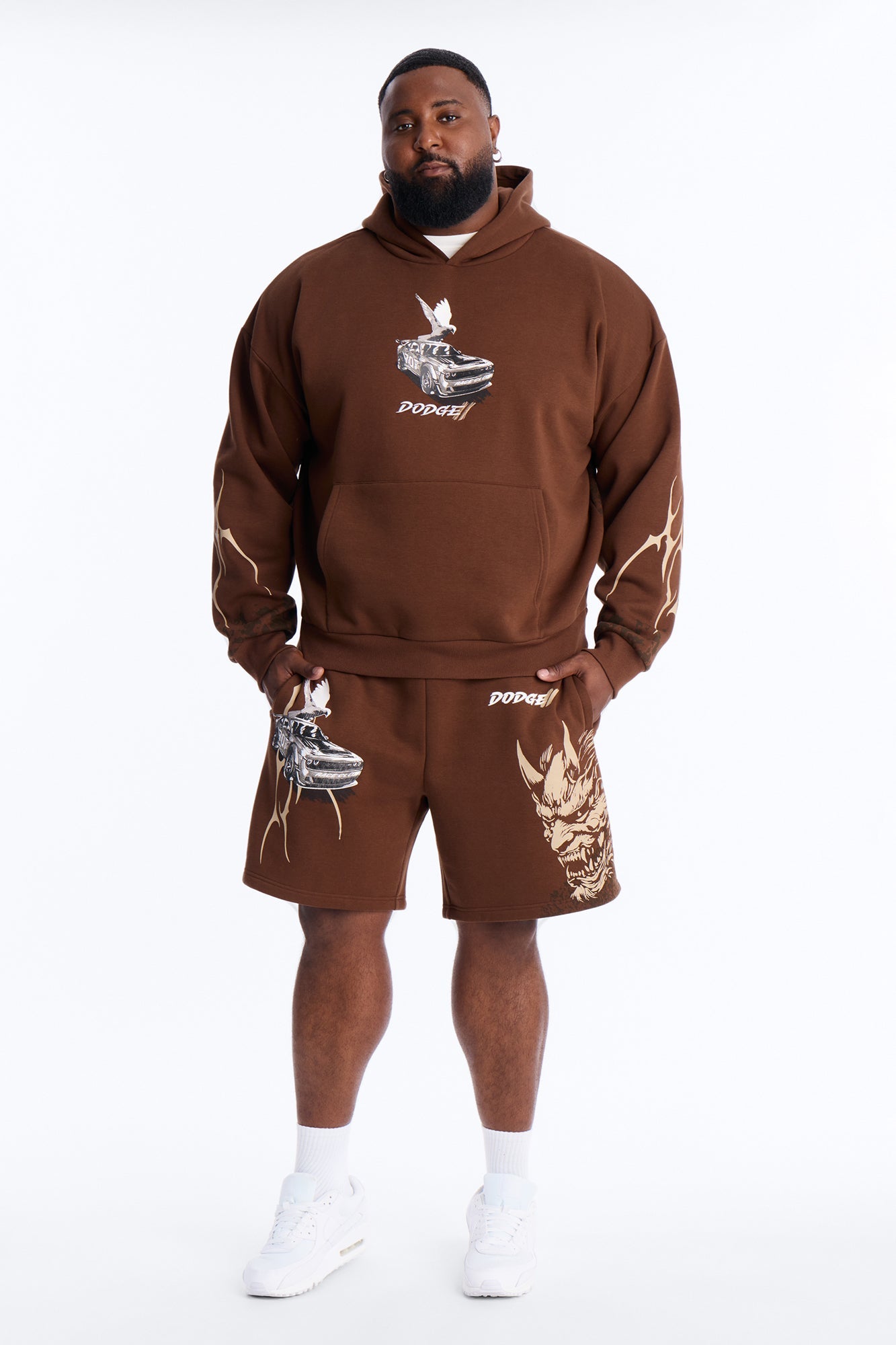 Dodge Demon Oni Mask Oversized Hoodie - Brown
