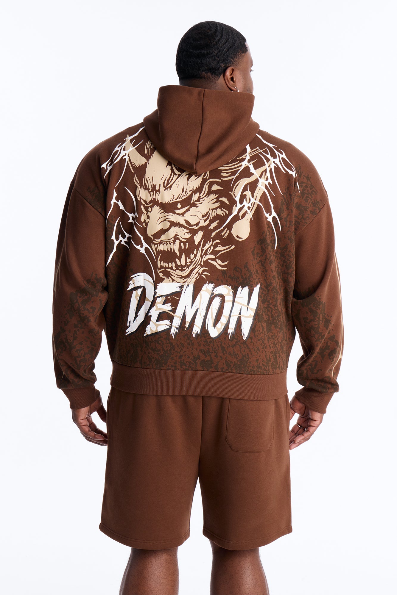 Dodge Demon Oni Mask Oversized Hoodie - Brown