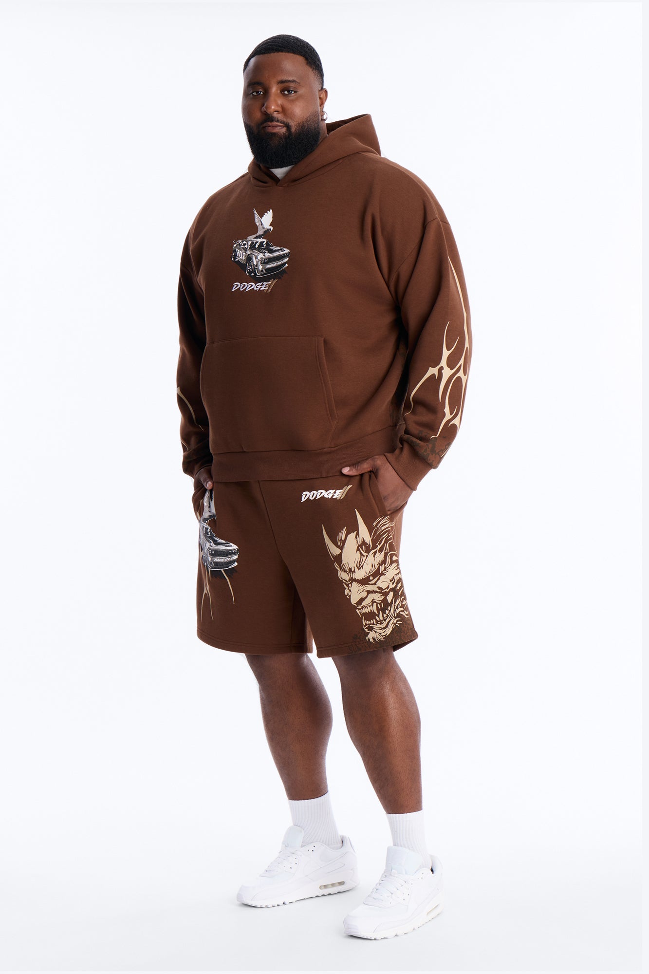 Dodge Demon Oni Mask Sweatshorts - Brown