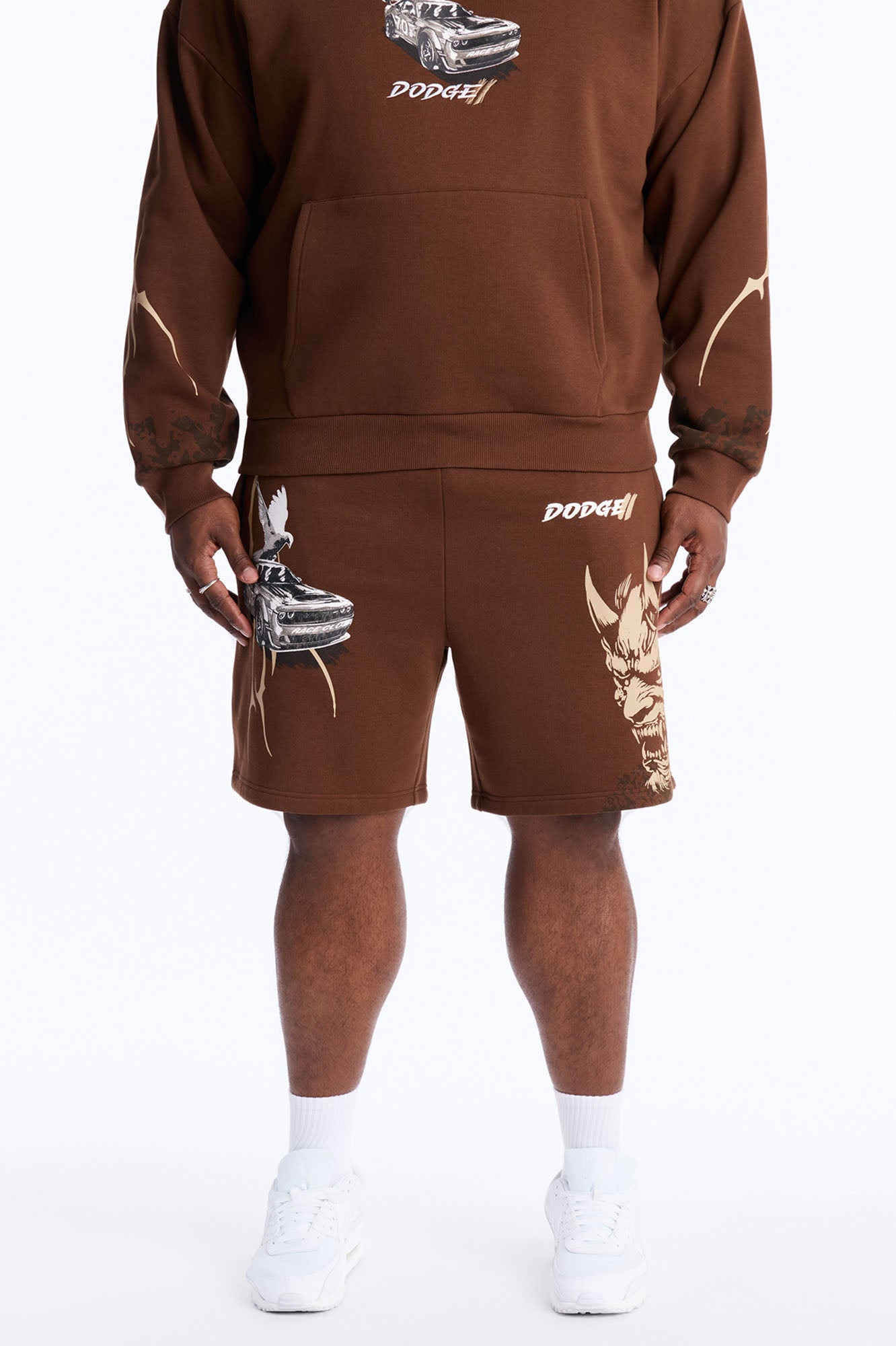 Dodge Demon Oni Mask Sweatshorts - Brown