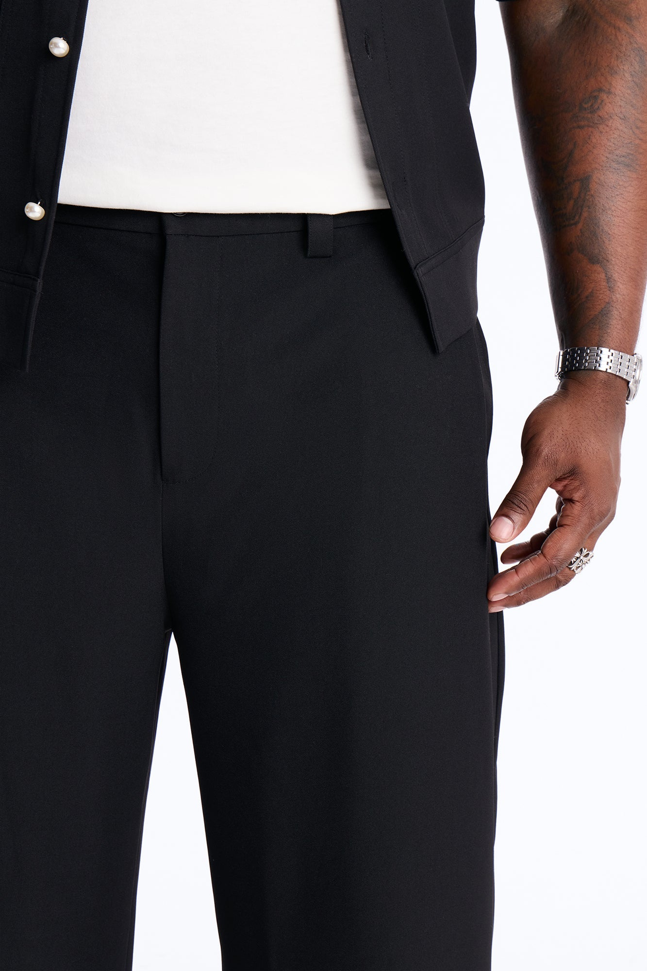 Baggy Side Pleated Panel Trouser - Black