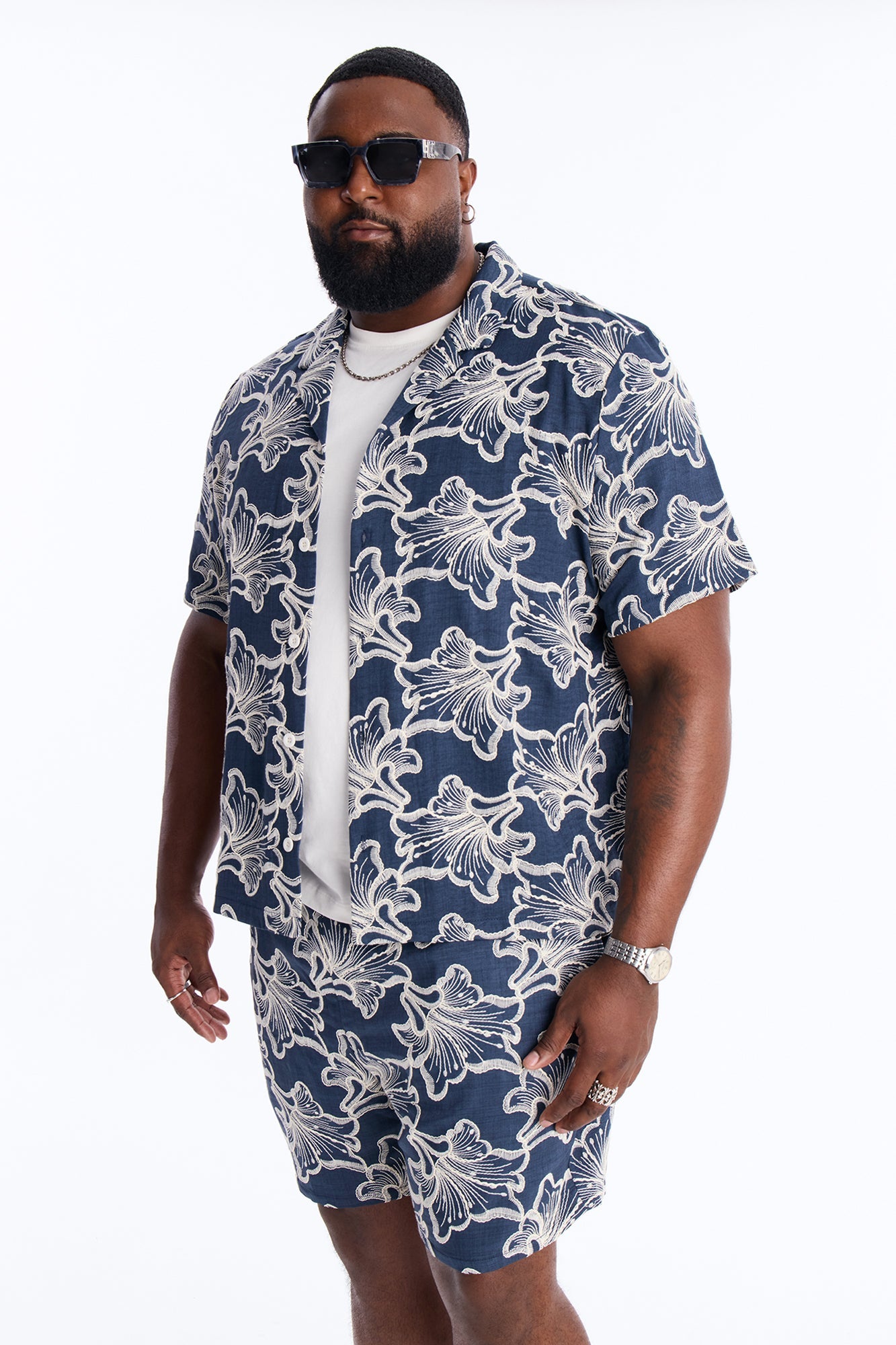 Coastal Drift Cuban Button Up Shirt - Navy
