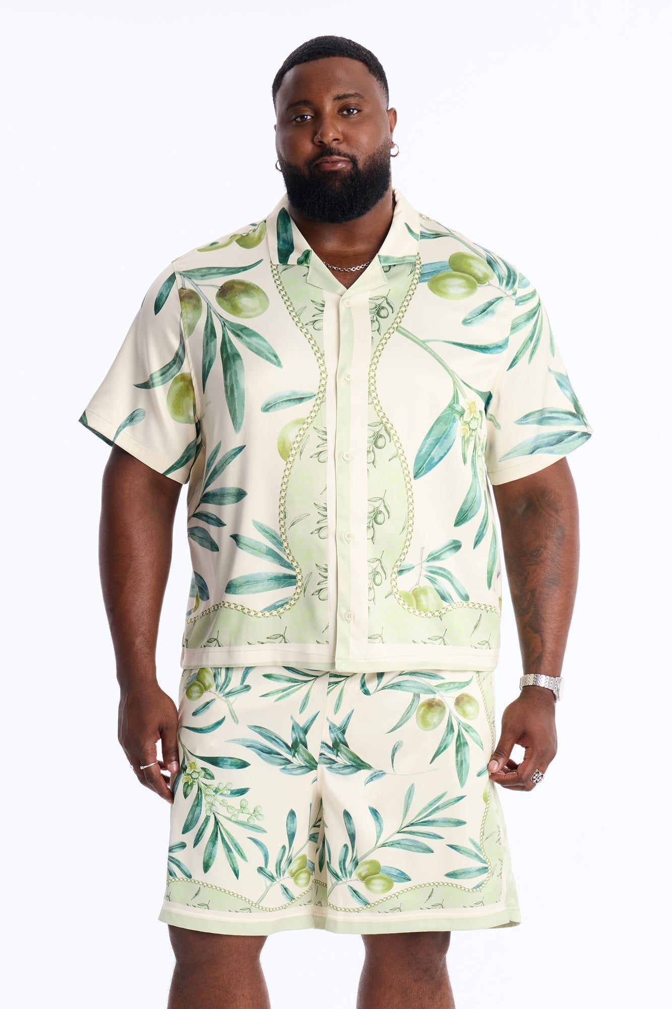 Relaxed Mediterranean Orchard Cuban Button Up Shirt - Green