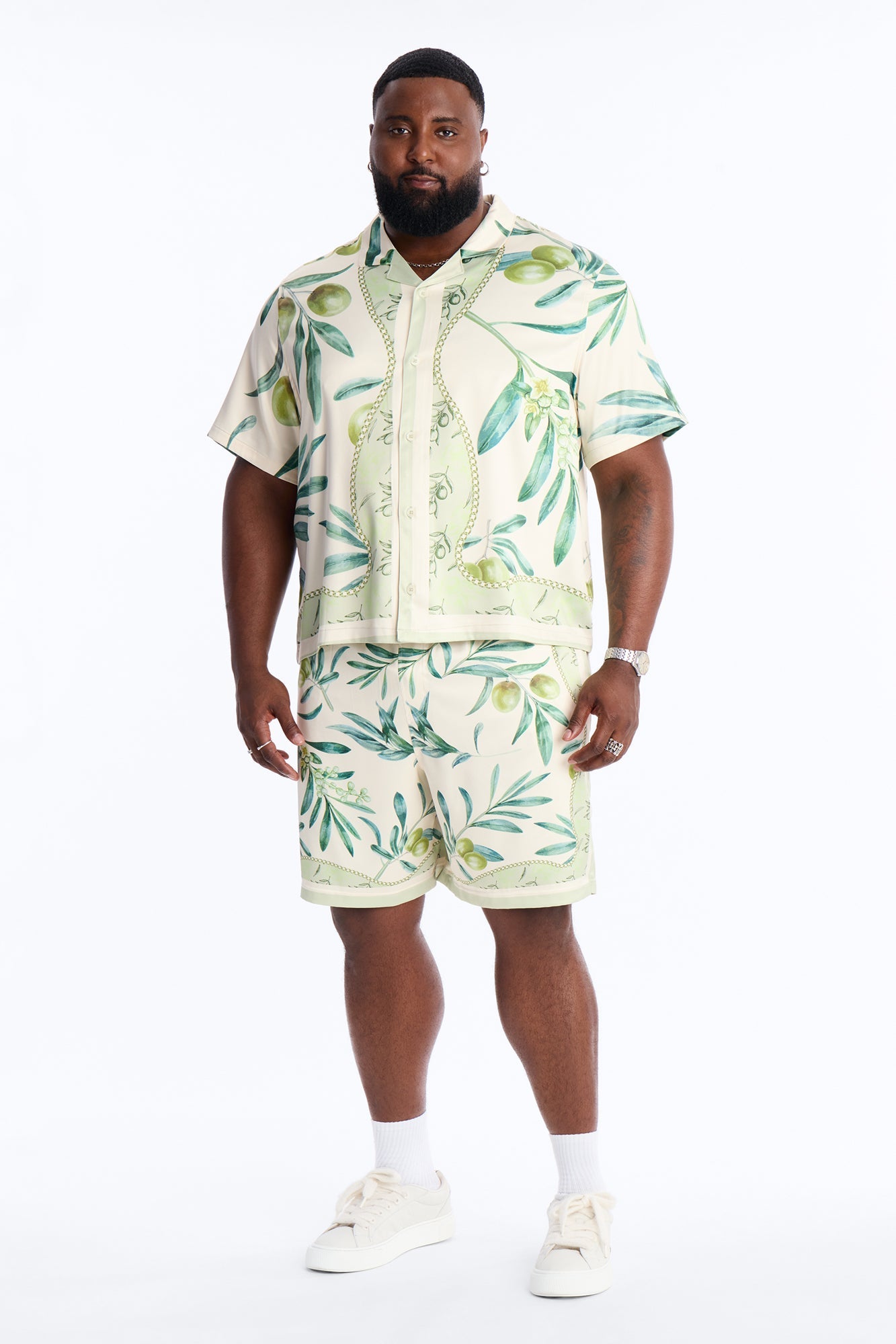 Relaxed Mediterranean Orchard Cuban Button Up Shirt - Green