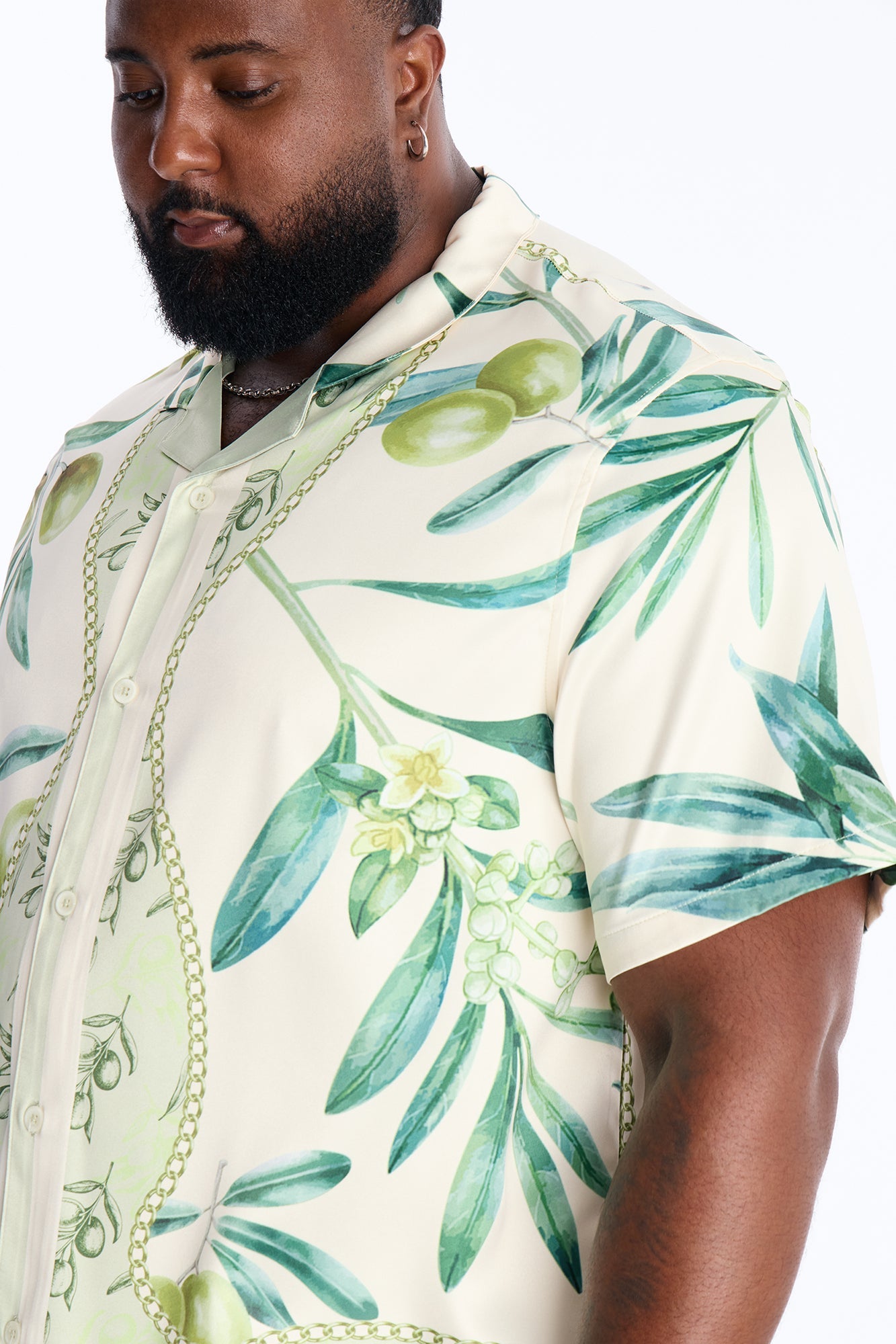 Relaxed Mediterranean Orchard Cuban Button Up Shirt - Green